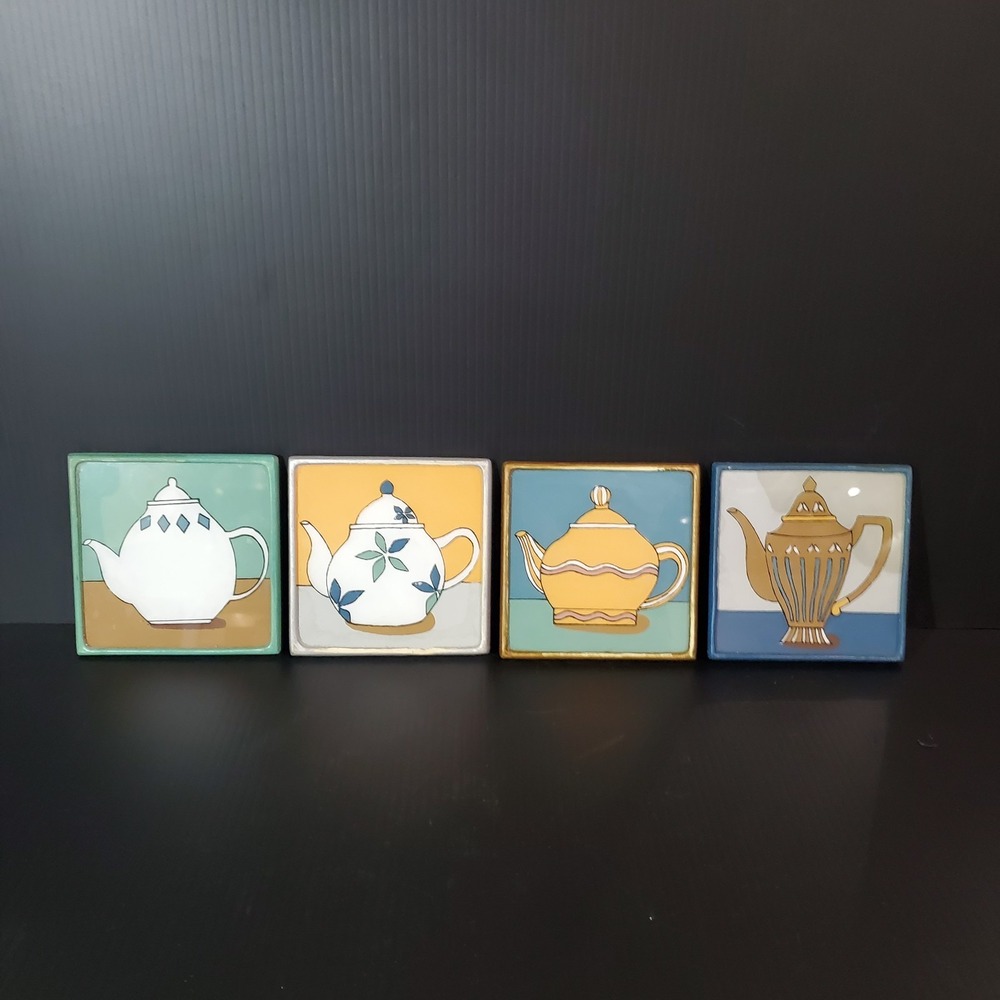 Ten Thousand Villages beverage coaster set of 4 /‎ whimsical teapot designs